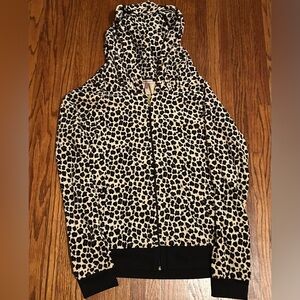 Juicy Couture Leopard Velour Track Jacket Women’s Size Large Full Zip Up Hooded